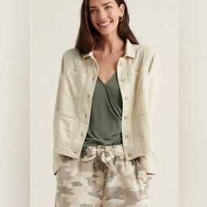 Lucky Brand Cream Linen-Blend Shirt Jacket